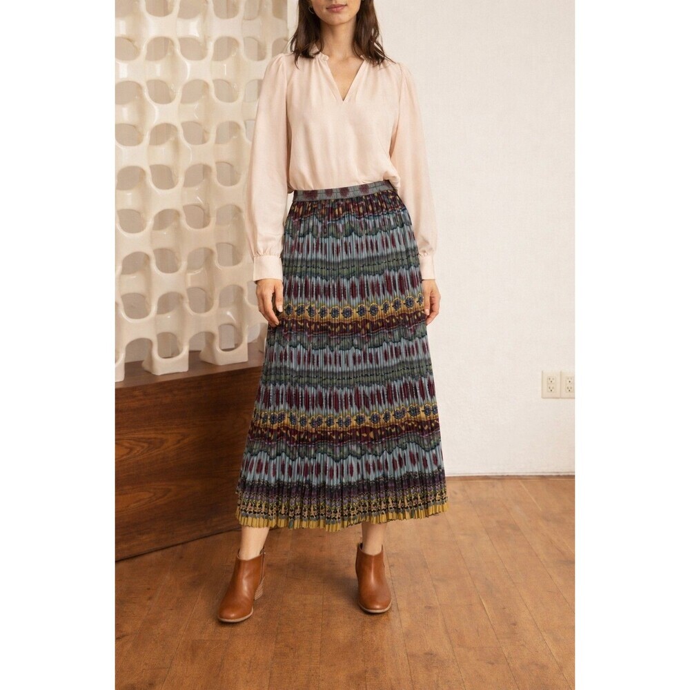 Eddie Bauer Silk Maxi Skirt Tribal Print Vintage Boho Skirt Sz LP Artsy Festival